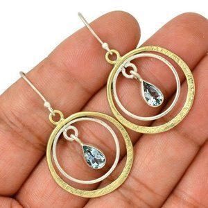 New - Blue Topaz 925 Sterling Silver Two Tone Earrings
